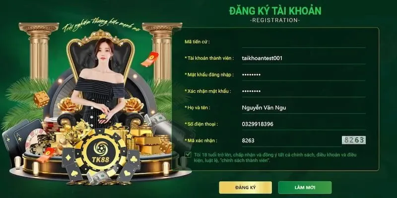 Thao tác đăng ký tài khoản tham gia sòng bài TK88 chi tiết